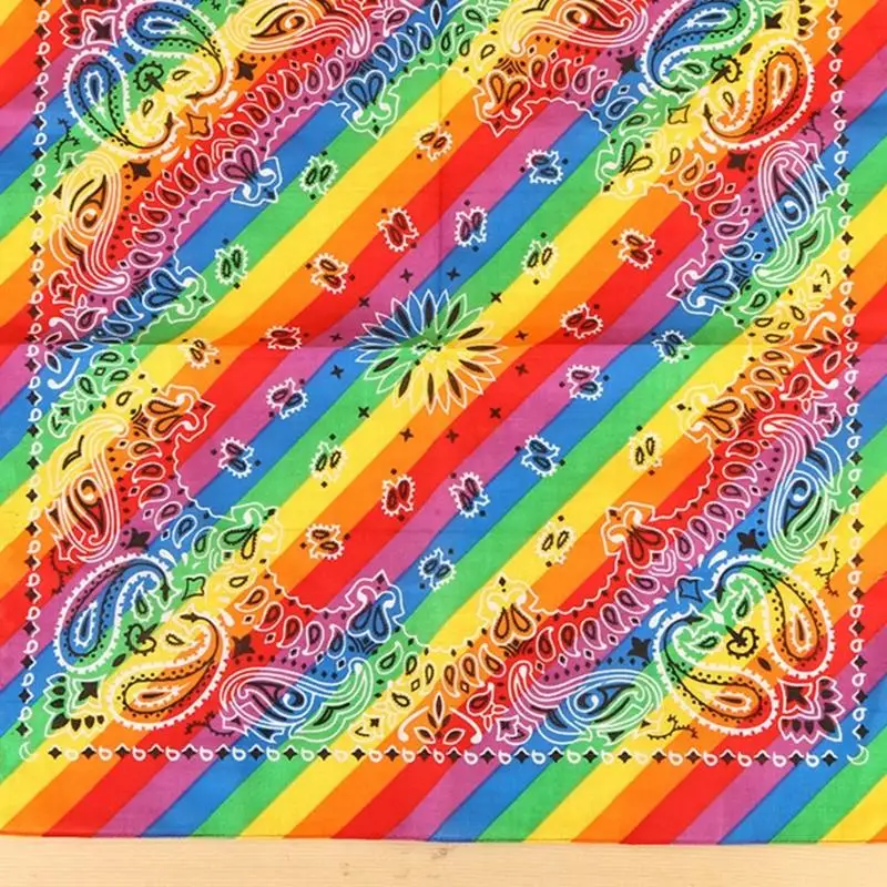 39BD Cotton Rainbows Square Scarf Hiphop Dance Headwear Multipurpose Accessory