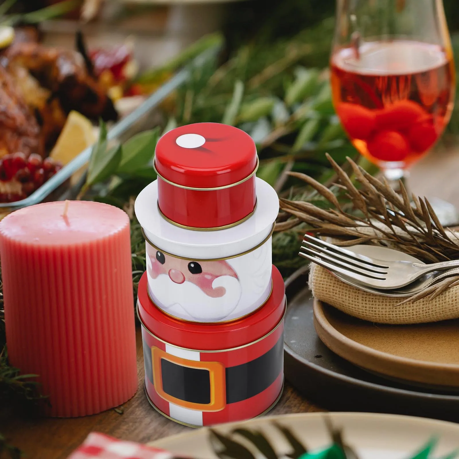 

Christmas C 3D Santa Claus Tinplate Can Holiday Treats Container Gift Shop Home Party Supplies Snacks Holder