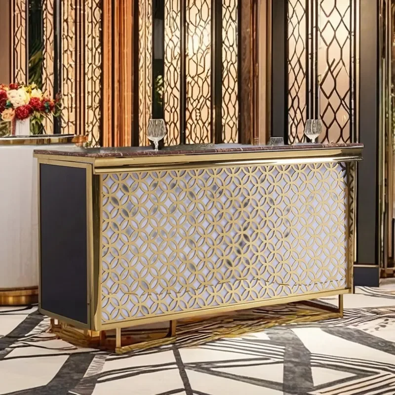 Contemporary Gold Stainless Steel Bar Counter LED Lighting for Superior Family Apartment Restaurant Party Lounge Modern Bar