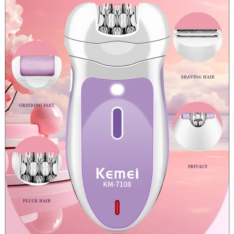 KEMEI km-7108 4 In 1 Electric Hair Epilator Portable Face Hair Removal Cordless Rechargeable Epilator For Women