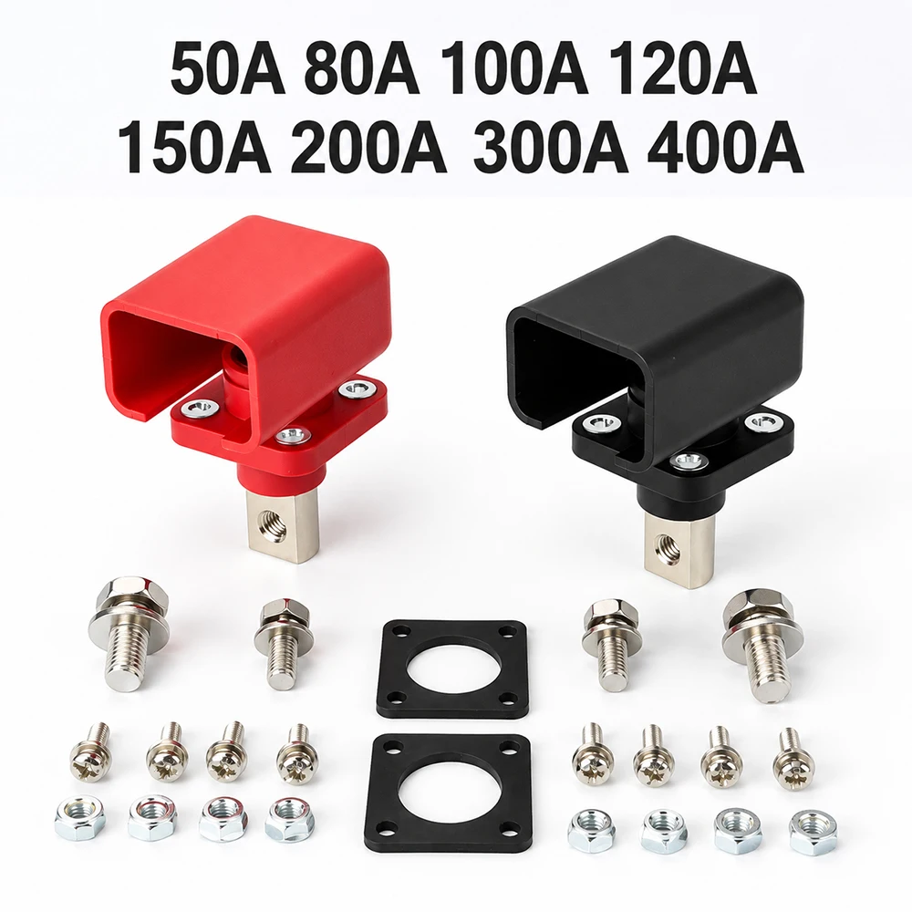 1Pair 50A 80A 100A 120A 150A 200A Square All Copper High Current Lithium Energy Storage Connector Through Wall Battery Terminal