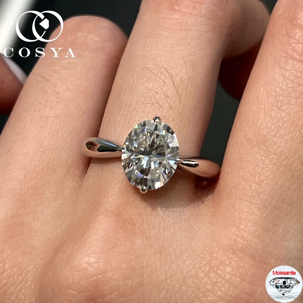 

COSYA 3CT 8*10 мм кольцо с муассанитом овальной огранки S925 серебро D цвет VVS1 лабораторное обручальное кольцо с бриллиантом для женщин и мужчин классические ювелирные изделия