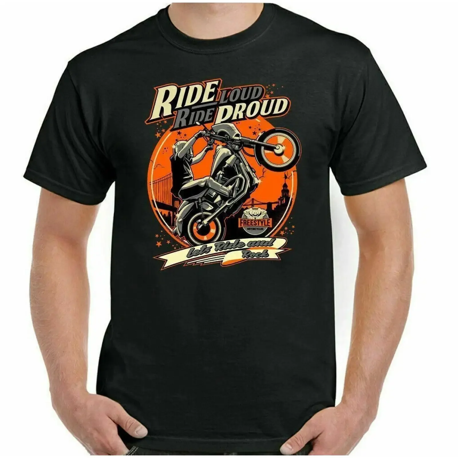 Biker-T-Shirt für Herren, Motorrad, Motorrad, Motor, Top, Ride Loud, lustiges, gewaschenes Vintage-Top für den Alltag, Grafik für Herren