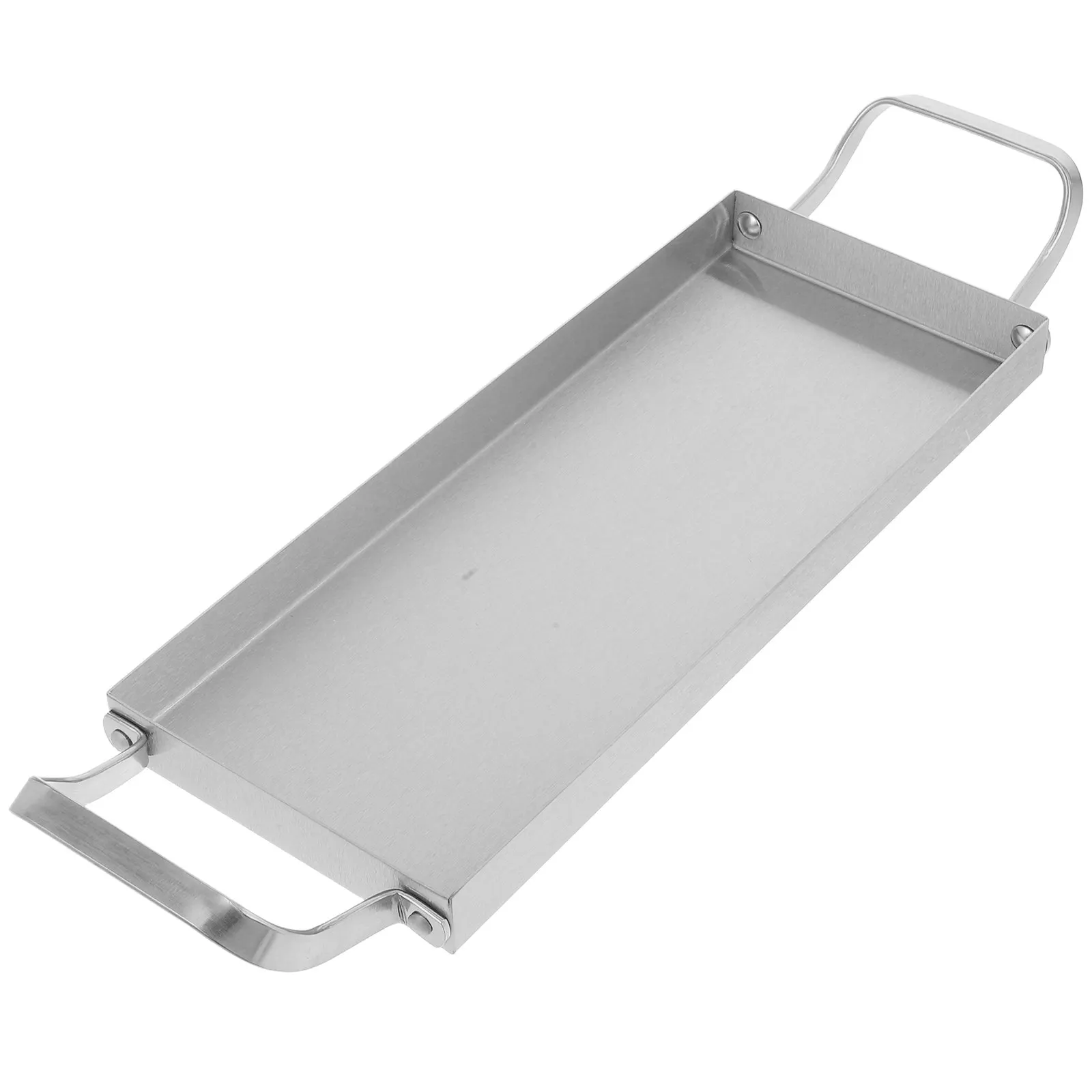 

Stainless Steel Bbq Plate Korean Style Flat Rectangular Tray Dual Handles Serving Snack Dessert Sushi Party Food Tray Organizer