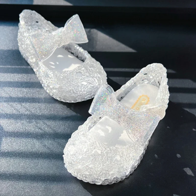 Summer New Girls' Soft Sole Princess Sandals Fashion Bow Hollow Breathable Baby Casual Shoes Anti Slip Beach Shoes