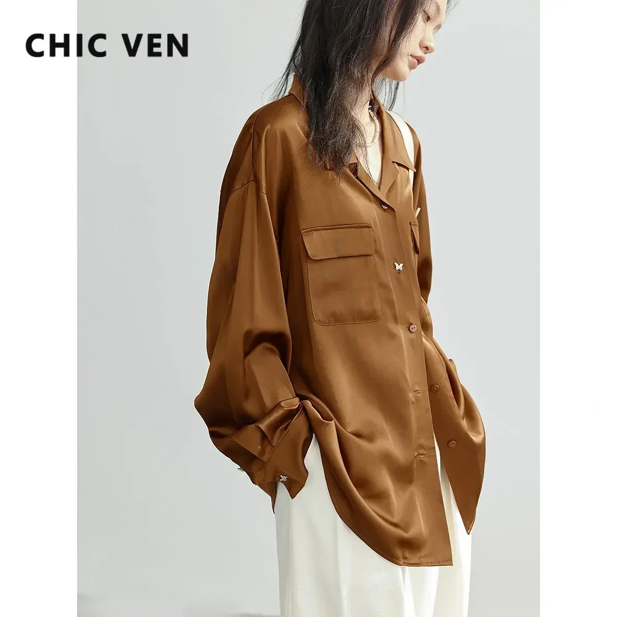 CHIC VEN Women Blouses New Korean Loose Butterfly Button Office Ladies Elegant Shirt Solid Long Sleeve Tops Spring Summer 2024