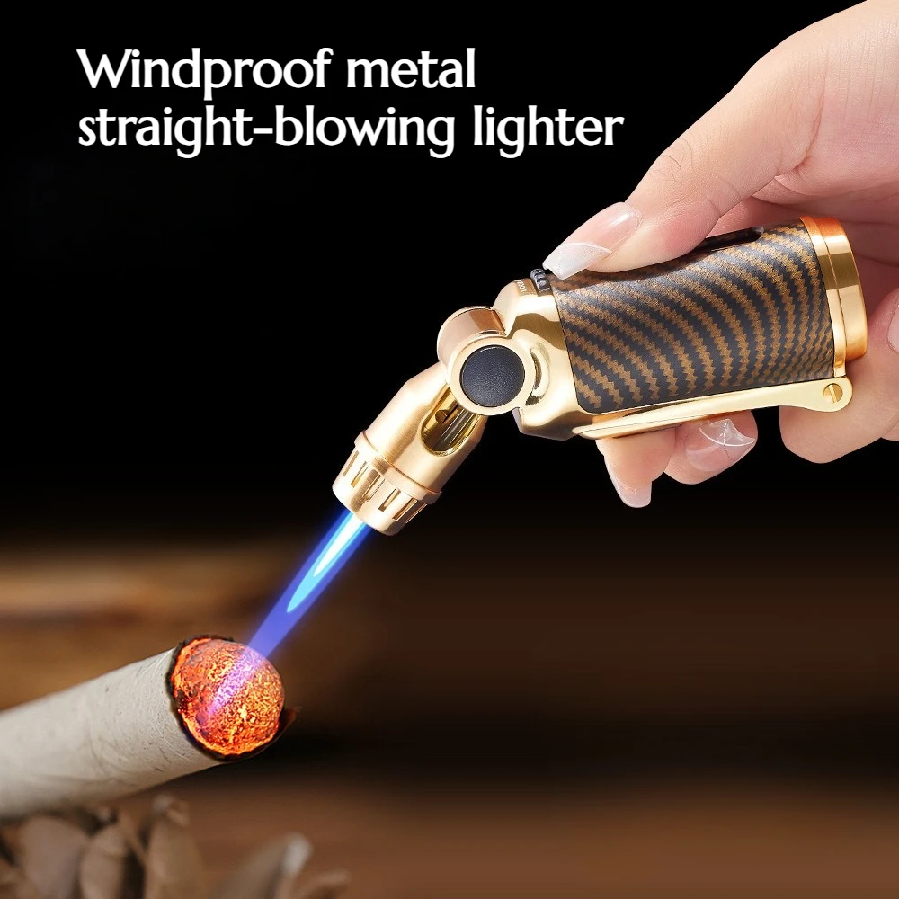 

NEW Metal Windproof Blue Flame Straight-up Lighter Cigar Ignition Folding Safety Lock Spray Lighters