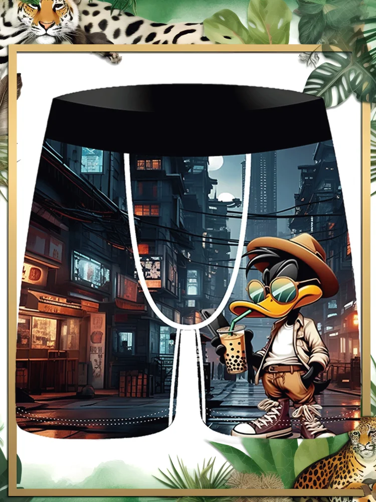 

Мужские боксеры с 3D мультяшным цифровым принтом City Scene, высококачественное свободное удобное дышащее мужское нижнее белье из ледяного шелка