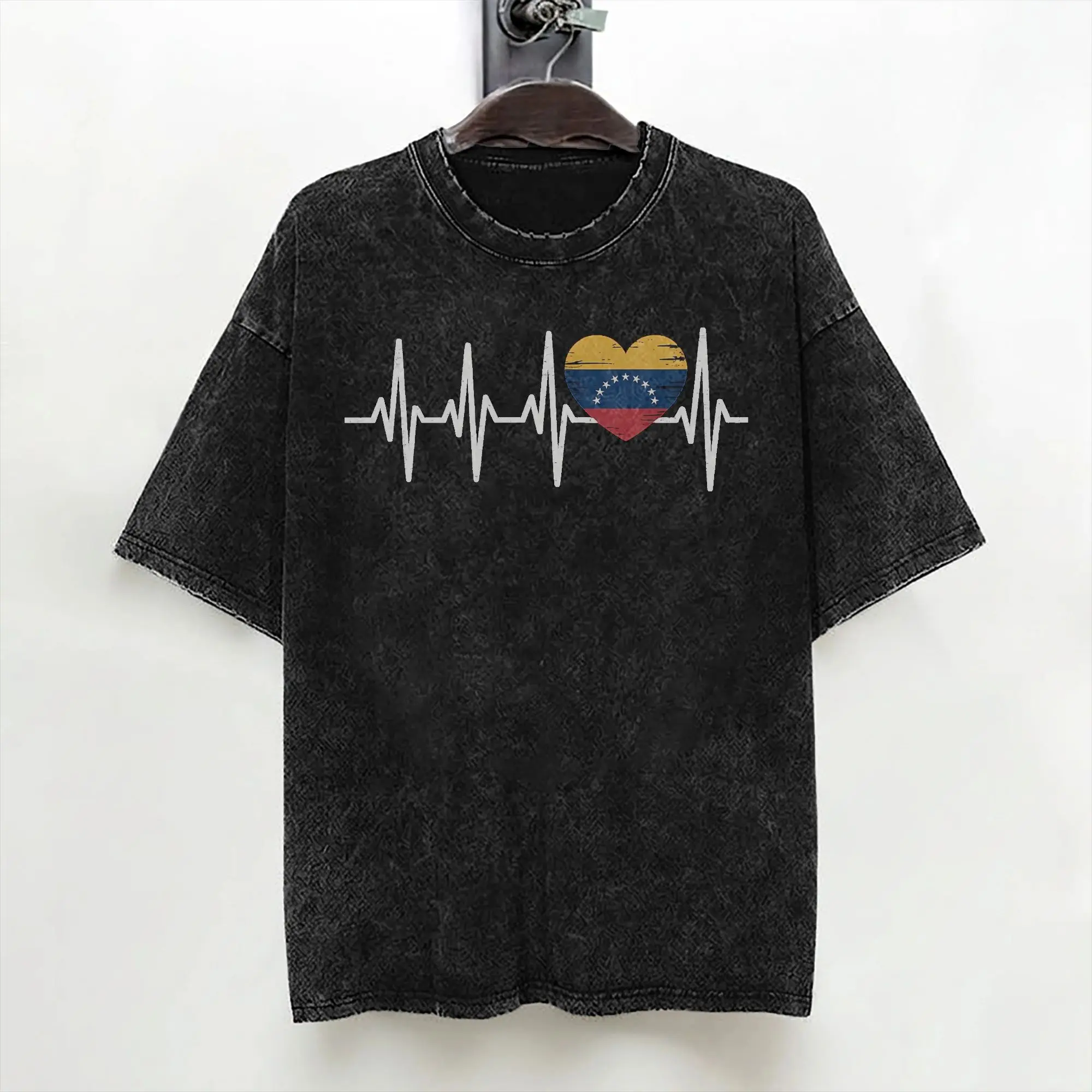 Venezuela Flag Heartbeat Venezuelan Lovers Support T Shirts Washed 100% Cotton Street T-Shirt Men Women Streetwear Summer Tees