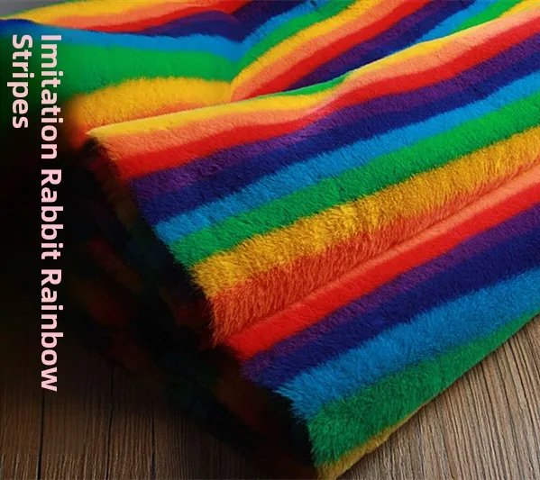 

207 New Rainbow Stripe Faux Rabbit Fur Fabric High End Faux Fur Clothing Material Fur Collar Faionable Chinese Sle Spong...