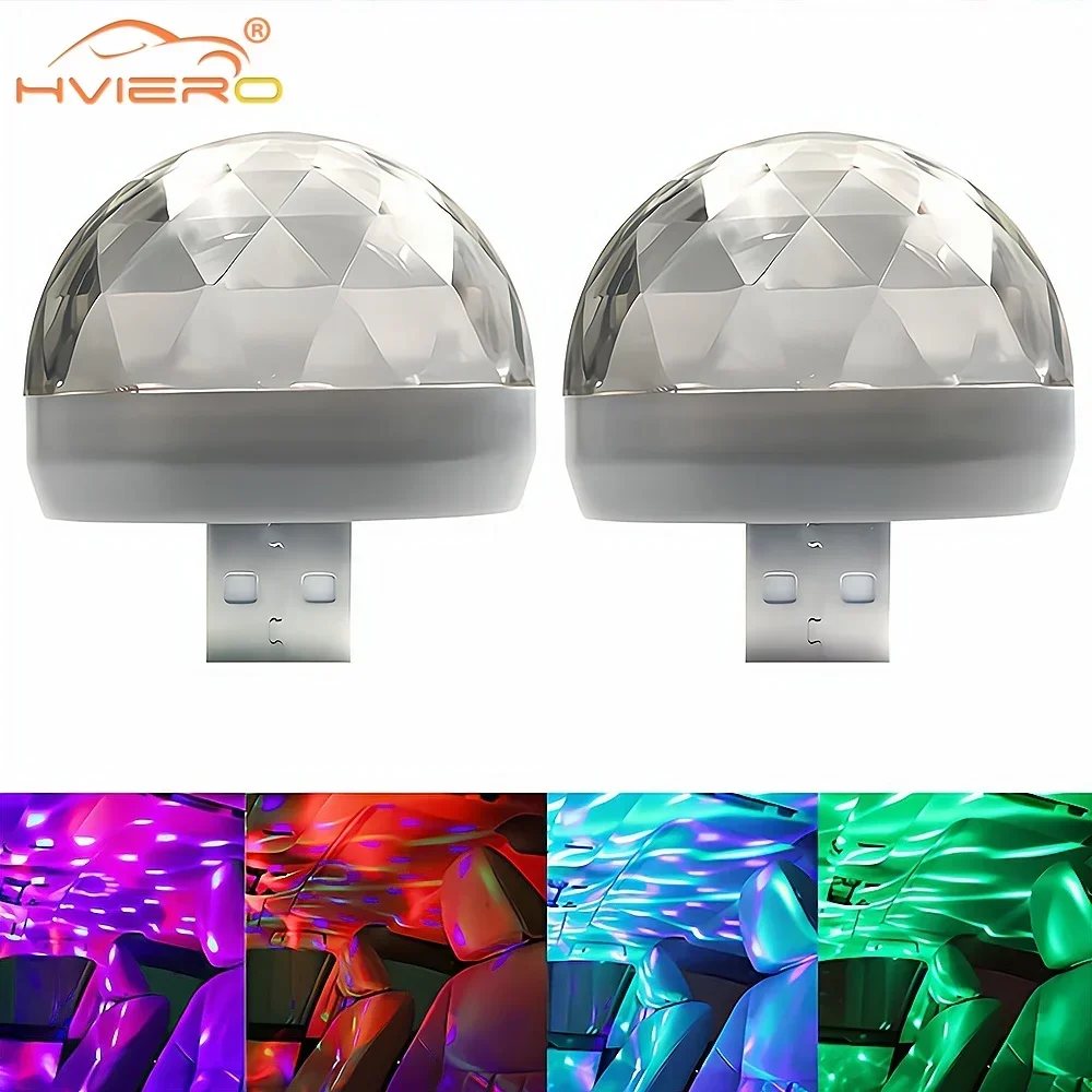 2PCS Car Auto Lamping USB Mushroom Light 12V DJ RGB Mini Colorful Music Sound Holiday Party Atmosphere Lamps Welcome Decorative