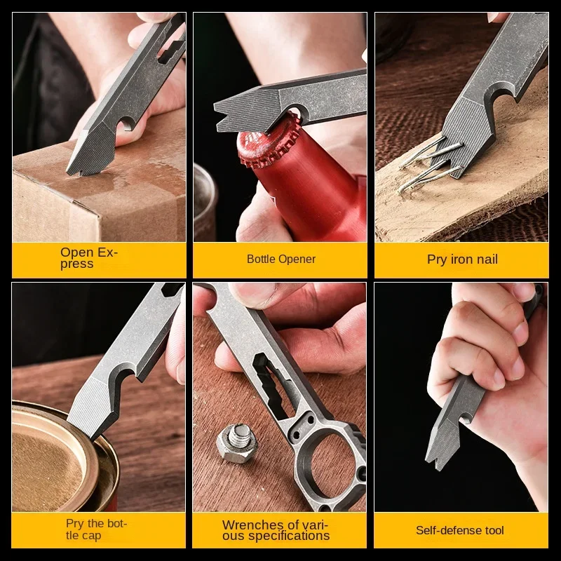 Titanium alloy outdoor multi-functional crowbar, self-defense tool, bottle opener, wrench, EDC gadget