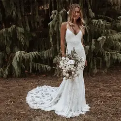 Customized Mermaid Wedding Dresses for Women Spaghetti Straps Backless Beach Bride Dress Bohemian Bridal Gowns Vestido De Noiva