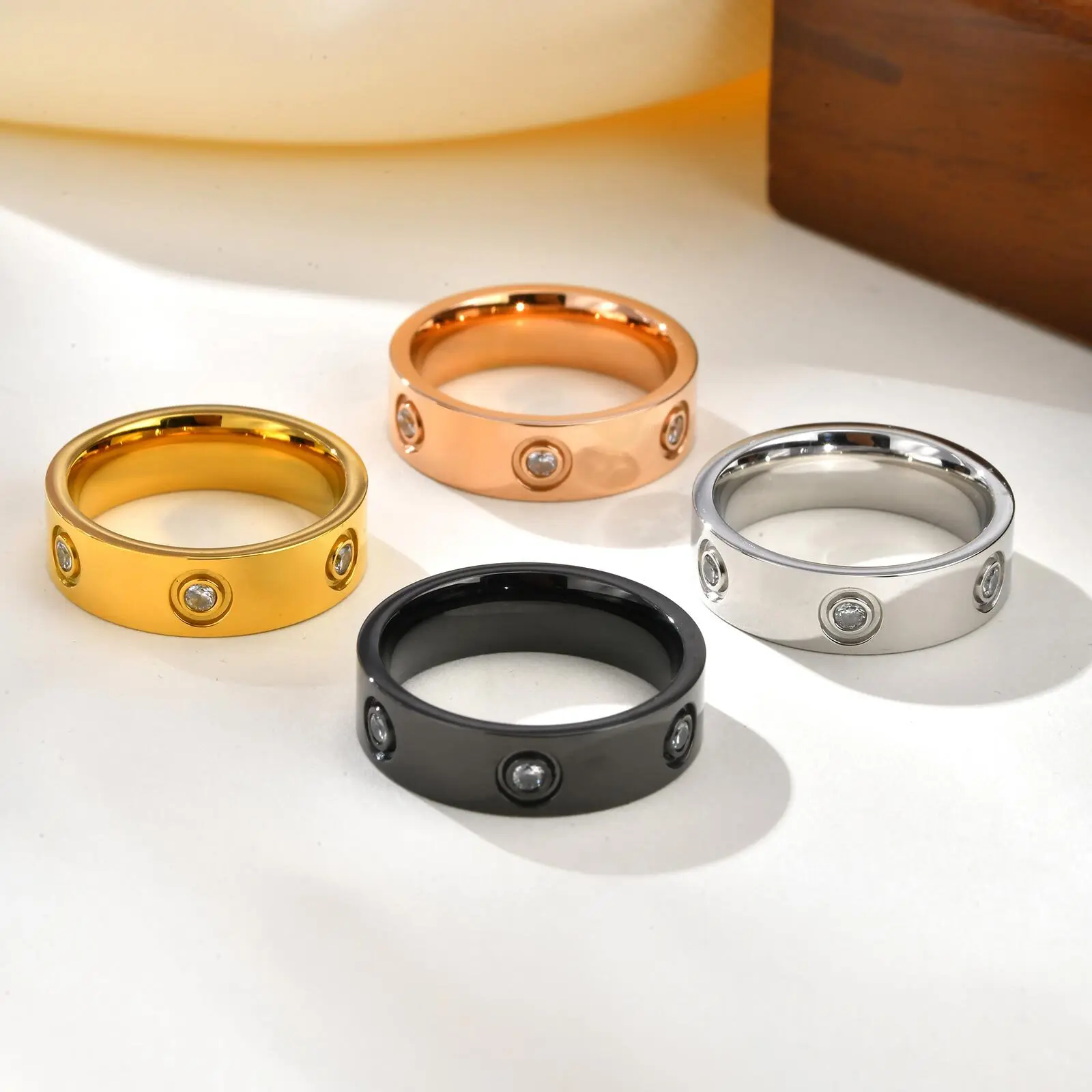 خاتم زفاف فاخر من Vnox للنساء والرجال، كلاسيكي من الفولاذ المقاوم للصدأ مع خواتم الزركون تشيكوسلوفاكيا، هدية خطوبة مجوهرات وعد الحب #5