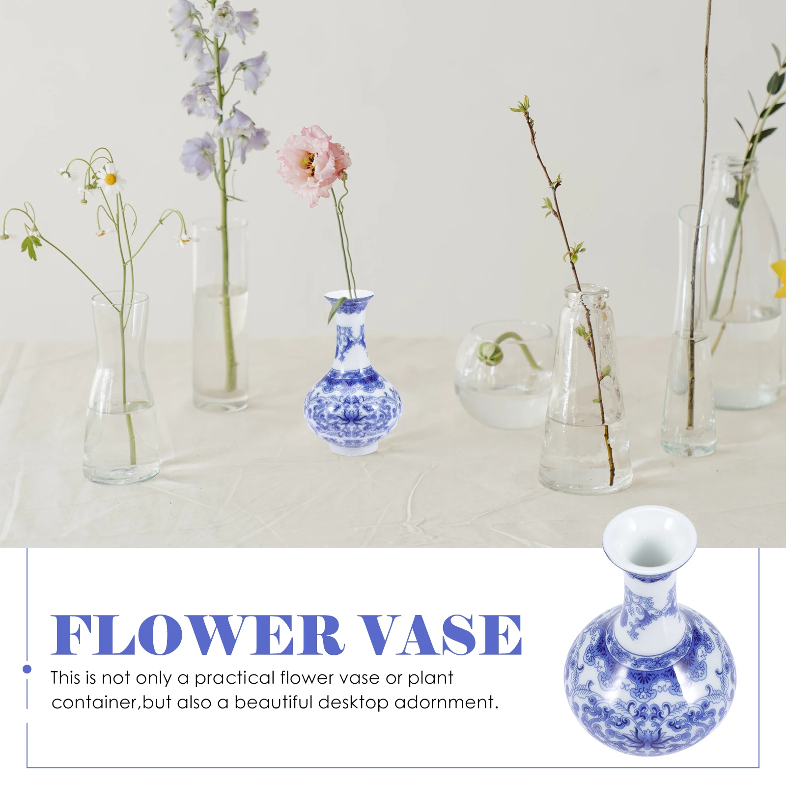 

Blue and White Porcelain Vase Ceramic Container for Flower Arrangements Decor Dining Room Table Cute Vases Home Small Ornaments