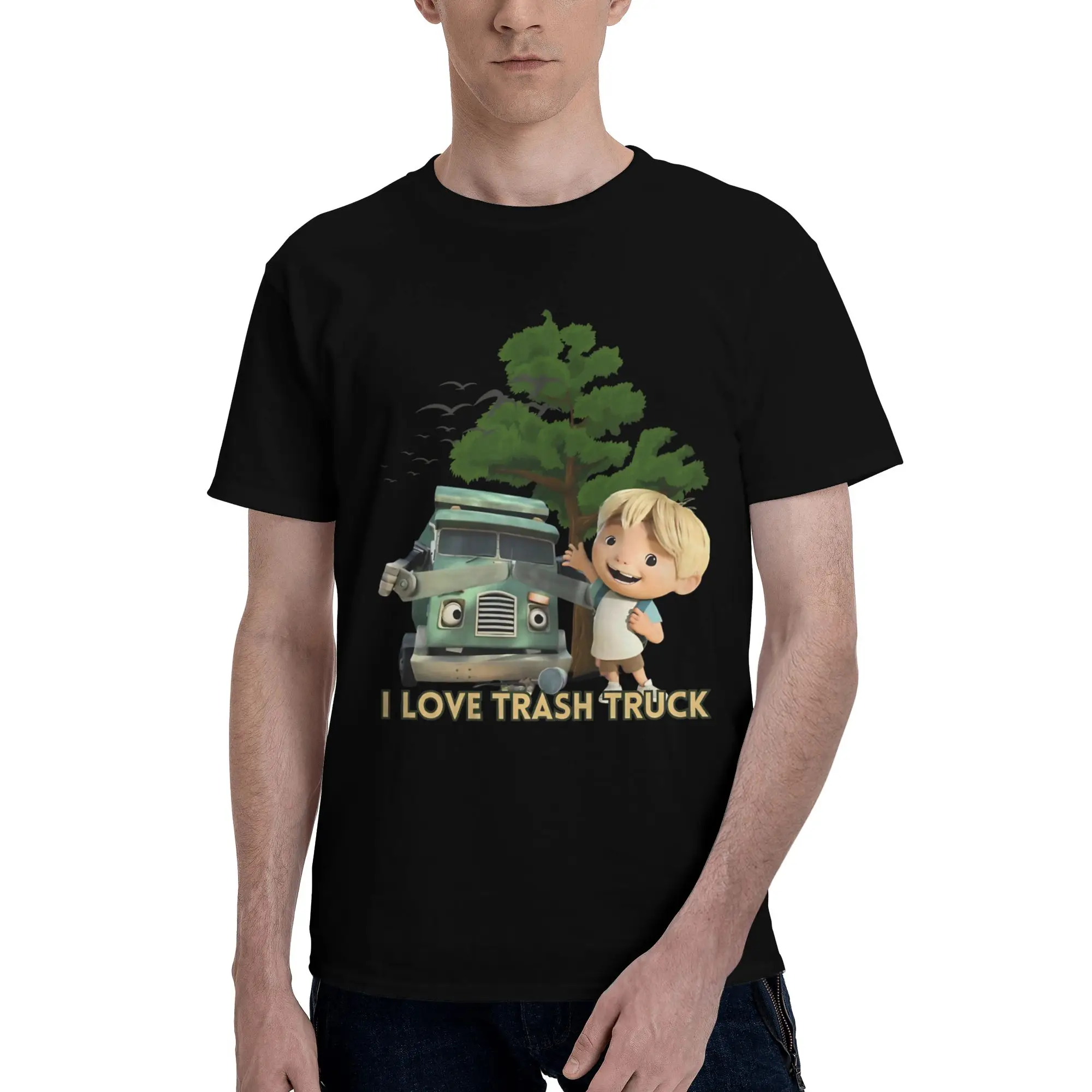 Graphic Printed Trash Truck anime T Shirt For Unisex  Cotton T-shirts Short Sleeve Tops