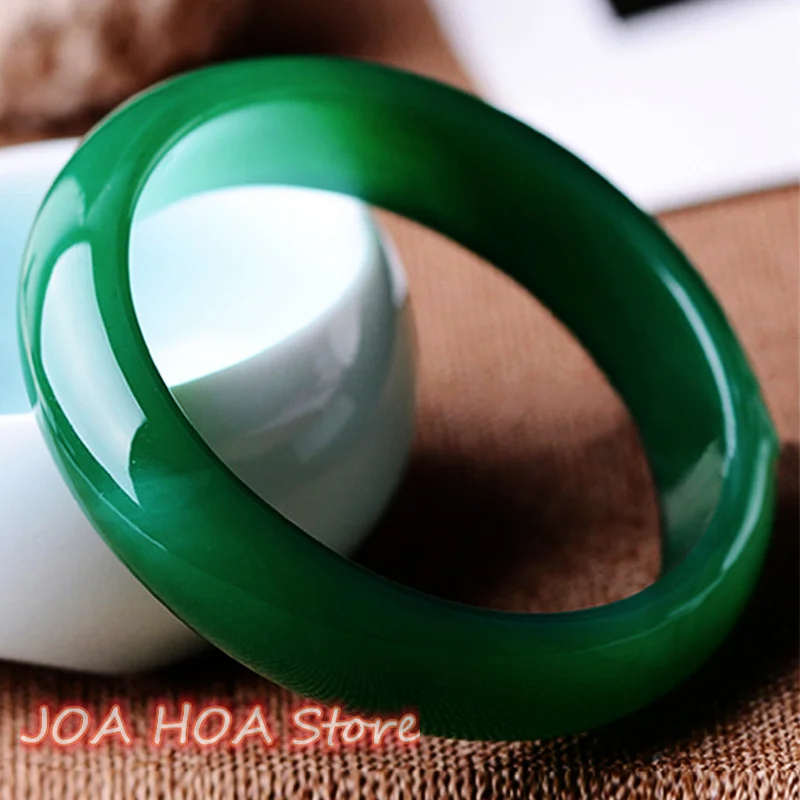 Natural Original Ecological Pattern Green Agate Bangle Widening Thickening Bracelet Handring Hand Hewelry Fine Jewelry