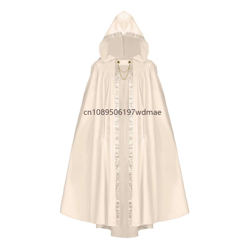 

Medieval Gothic Retro Temperament Elegant Unisex Hooded Cloak Lace Cape Halloween Carnival Party Stage Cosplay Costume Accessory