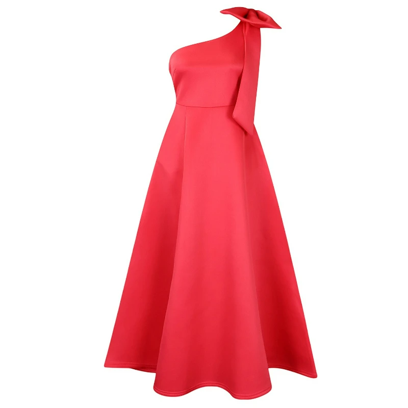 Elegant Refined Solid-color A-line Dress for Women 2026 Summer Featuring Fashionable Off-the-shoulder Large Bow Sexy Long Dress