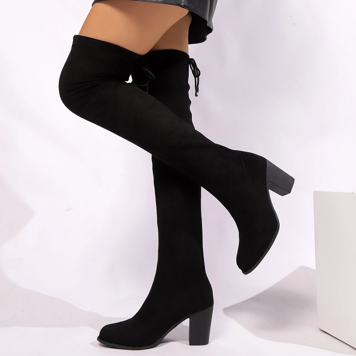 2024 Autumn New Women Comfortable Fashion Over-the-knee Boots Women Casual Black Designer High Heels Boots Shoes for Women