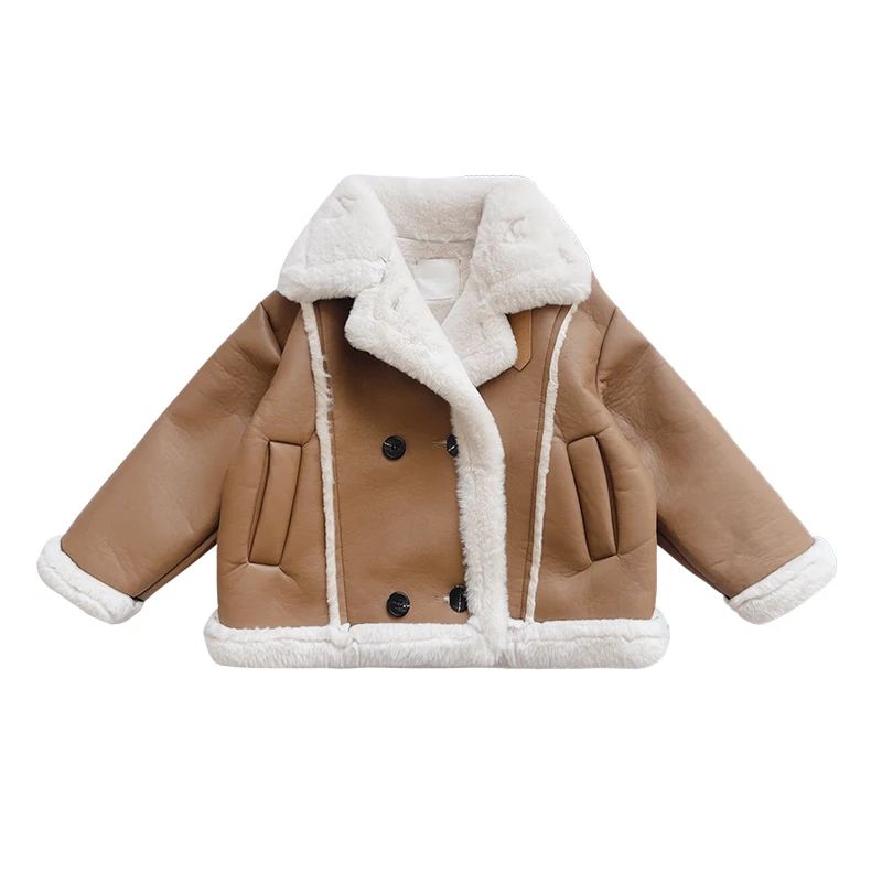 

Winter Girls Fashion Pu Leather Fleece Jacket Baby Kids Children Thick Warm Coat Outerwear