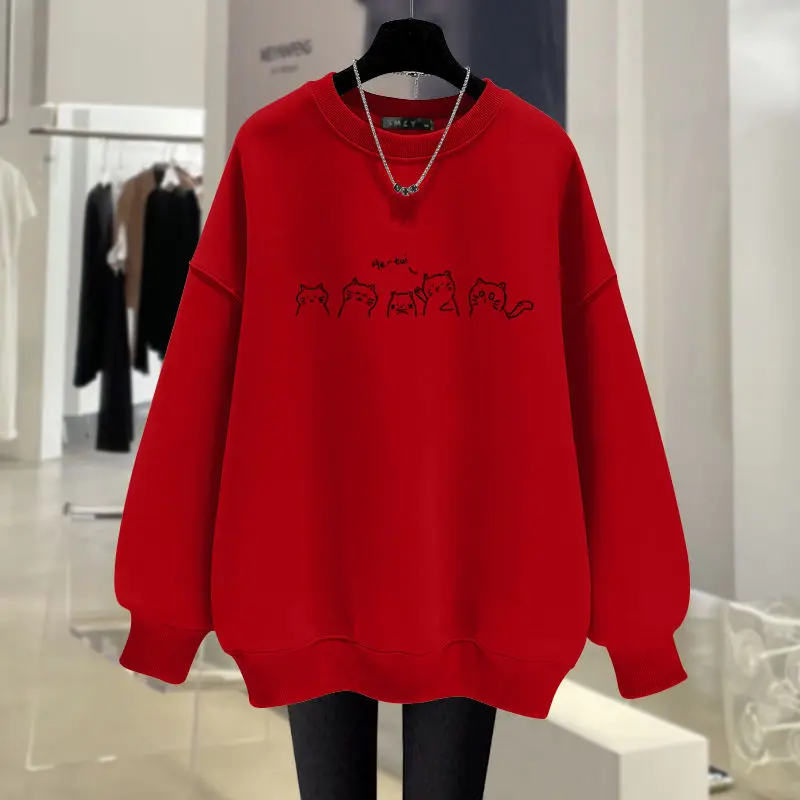 Women Clothing Fashion Cartoon Printed Hoodies Autumn Cozy Casual Loose Top Pullovers Vintage Chic Sweatshirts