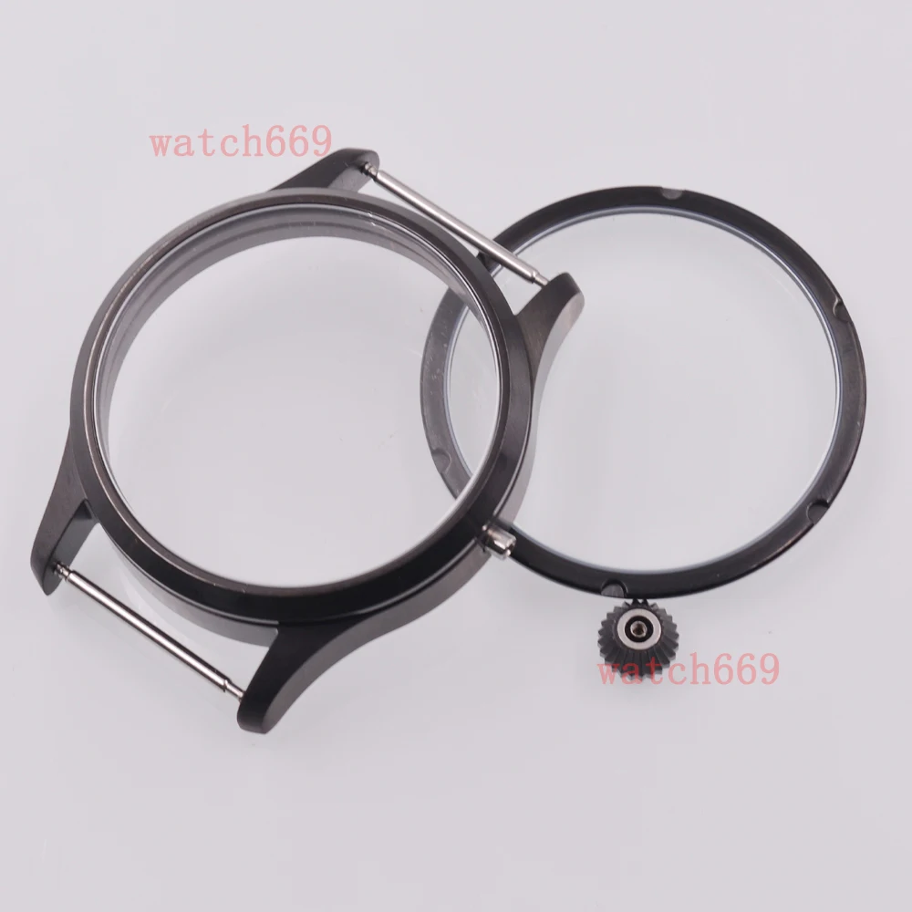 42mm black Solid Steel Watch Case  Sapphire Glass Case Fit ETA 6497 6498 ST3600 3620 Movement