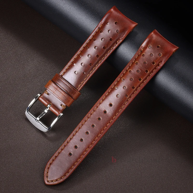 

High Quality Oil Wax Leather Strap 20mm 22mm Curved End Watchband Universal Cowhide Strap Women Men Bracelet Watch Accessories