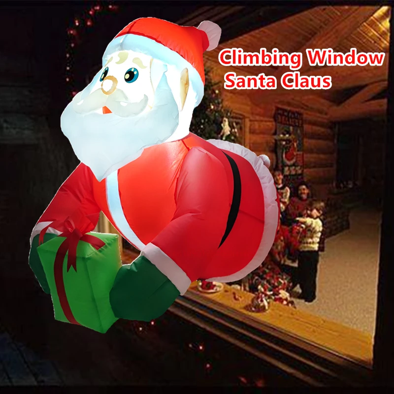 

Inflatable model climbing window Santa Claus handheld gift box, built-in LED lights, Christmas party wall and window decoration