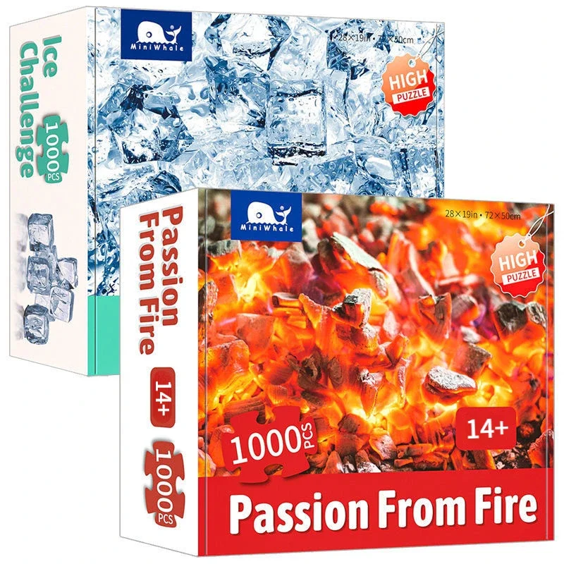 72*50cm Adult 1000 Pieces Jigsaw Puzzle Ice Challenge And Passion From Fire Beautiful Paintings Stress Reducing Toys
