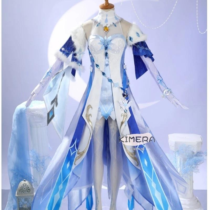 Disfraces de Halloween Genshin Impact Vesna, Disfraz de Cosplay de la Reina Criogénica, Vestido, Peluca, Snezhnaya, Juego para Mujeres, Alta Calidad