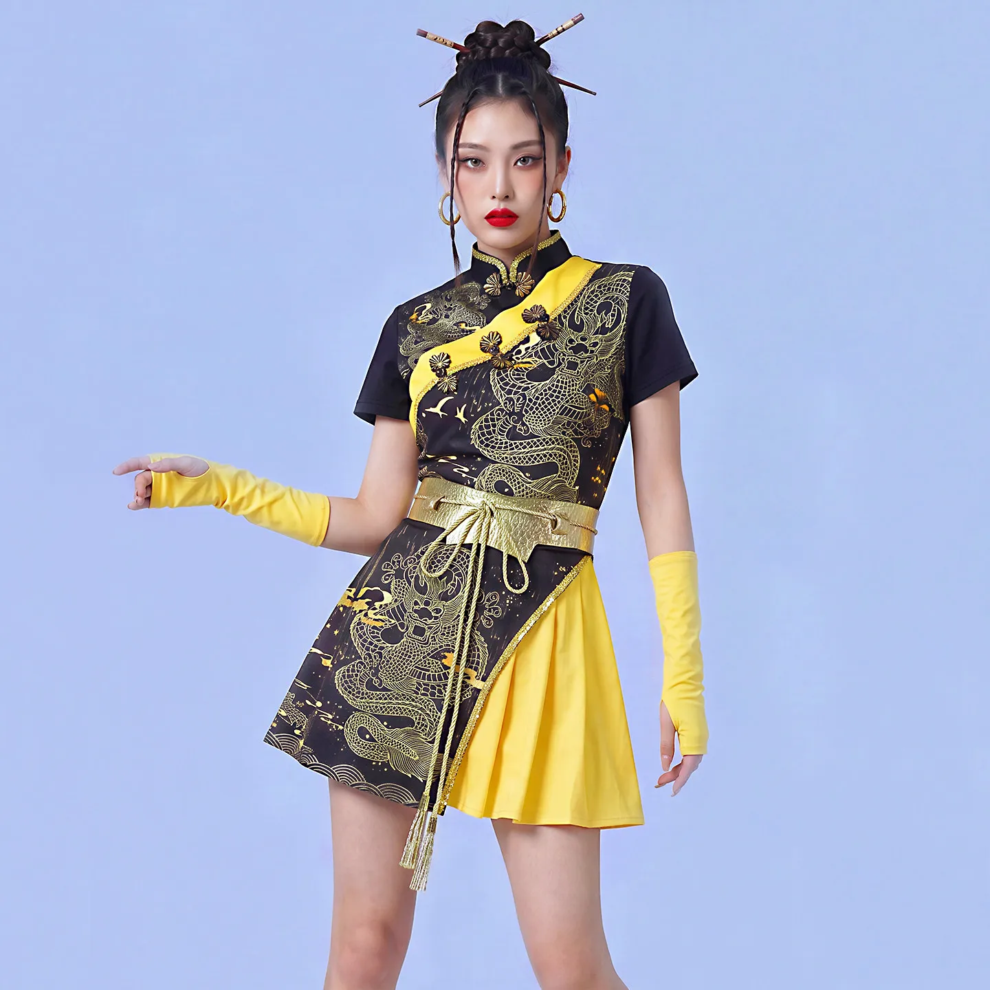 2026 Jazz Dance Costumes For Women Chinese Style Yellow Kpop Outfits Nightclub Bar Dj Performance Clothes Hip Hop Wear DQS24317