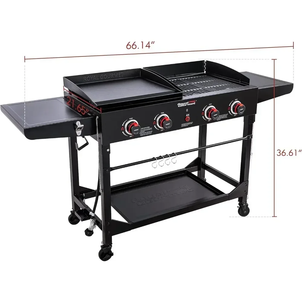 Imagem -03 - Portátil Flat Top Gás Grill e Griddle Combo Pernas Dobráveis Churrasqueira Extra Grande 48 Fogo Aquecedor de Madeira 4-burner 000 Btu