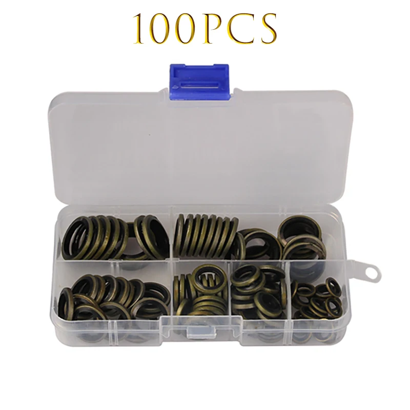 100pcs Bonded Seal Washer Metal Rubber Oil Drain Plug Gasket Fit M6 M8 M10 M12 M14 M16 Combined Washer Sealing Ring Set