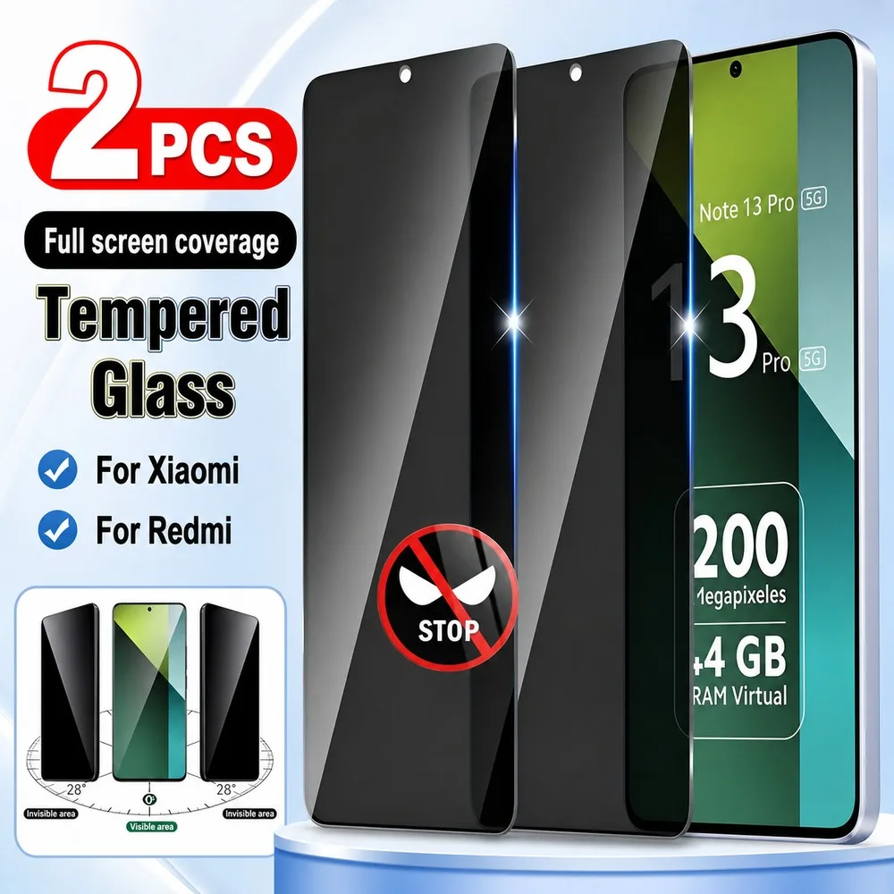 2 Stück Sichtschutz-Hartglas für Redmi Note 15 15 4G 15 Pro Anti-Spy Displayschutzfolie für Redmi Note 15 Pro 4G 15 Pro+ 14 Pro