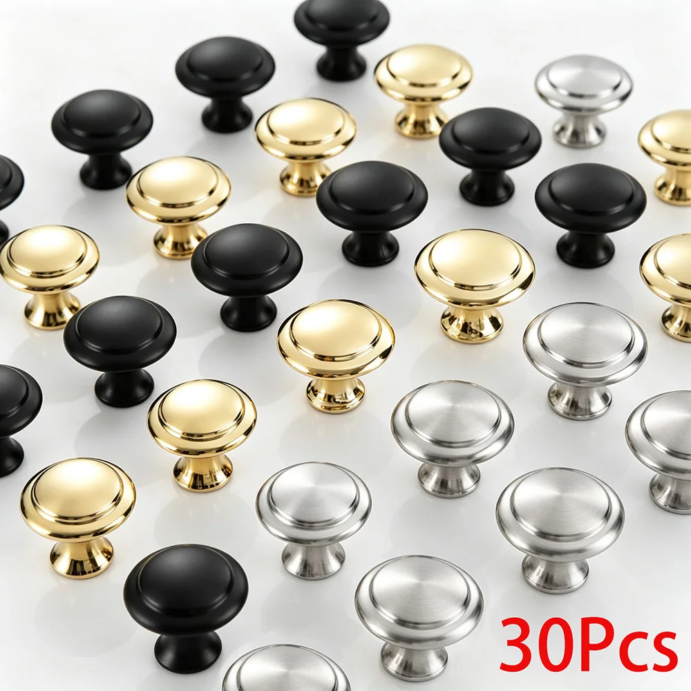 30Pcs Modern Home Wardrobe Door Pull Stainless Steel Drawer Single Hole Round Handle Sliding Window Cabinet Zinc Alloy Pull Set
