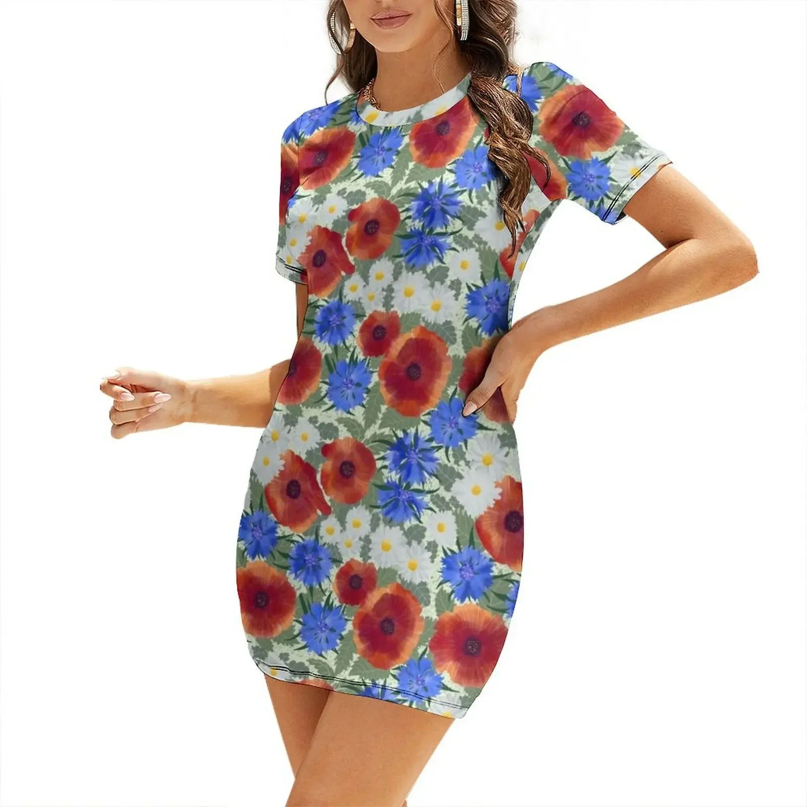 Take the Summer vibes with you - pattern with flowers. Short-Sleeved Dress dress women summer Woman's evening dress