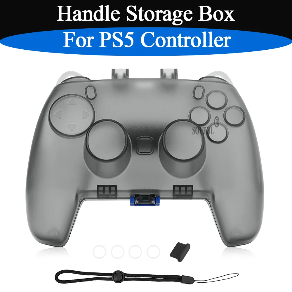 Transparante opbergdoos met witte/zwarte handgreep voor de PS5, stofdichte vervangende beschermhoes voor de PS5-controller en accessoires.