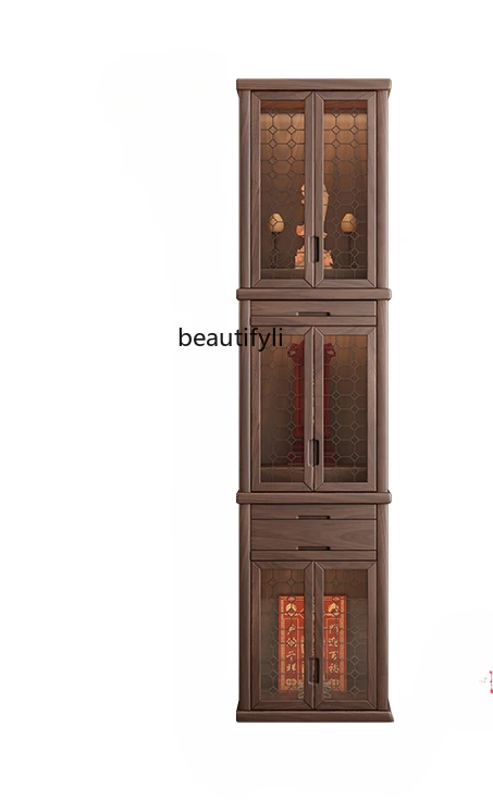 

Black Walnut Three-Layer Altar Clothes Closet Solid Wood Household Living Room God of Wealth Cabinet