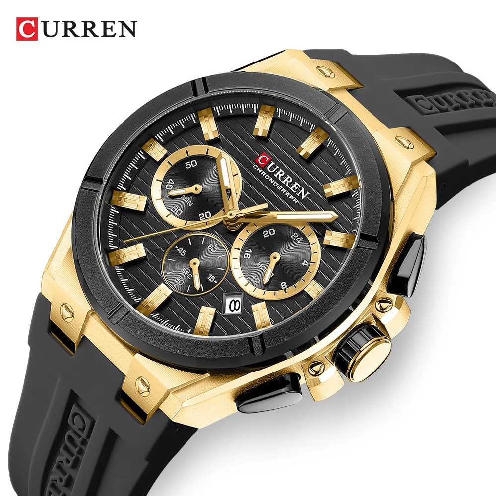 CURREN 8487 Men's Watch Waterproof watch Chronograph function Calendar Date Silicone Watch Band Business Watch For Men Clock