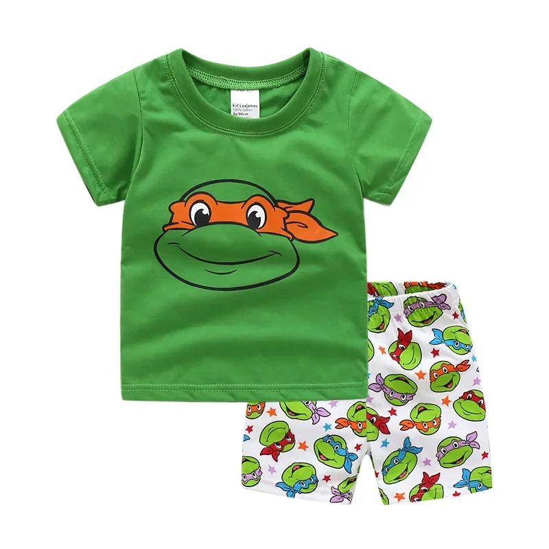 Teenage Mutant Ninja Turtles Pajamas for Children Cartoon Anime Loungewear Boys Baby Short Sleeve Sleepwear Kids Summer Clothing