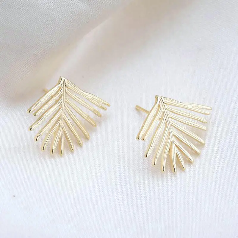 19*21 MM 14K Gold Color Plated Brass Leaf Leaves Stud Earrings High Quality Diy DIY Jewelry Making Finding Accessories