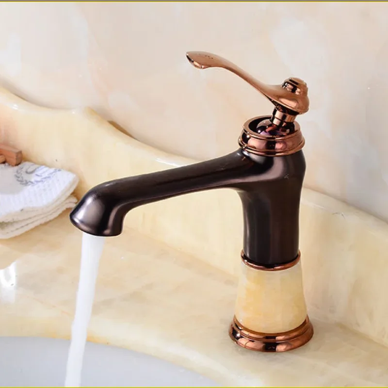 European Style Black Retro Hot and Cold Mixed Water Basin Faucet Copper Alloy Antique Topaz Wash Basin Faucet Bathtub Faucet