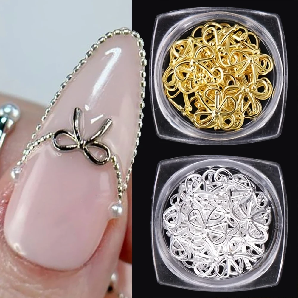 30개 골드 합금 리본 네일 아트 장식 참 3D 럭셔리 Y2K 리본 네일 아트 용품 DIY 크리스마스 프레스 온 네일 디자인 용품