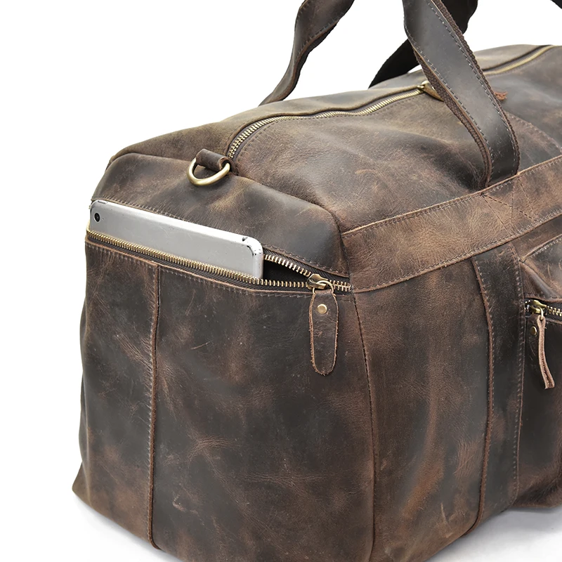 Vintage Genuine leather Men Travel bag big capacity durable casual Crazy horse leather travel duffel male shoulder weekend bag