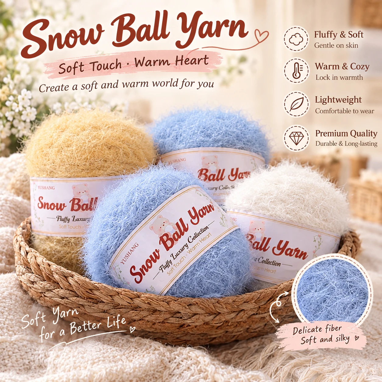 6-Pack of Snowball Yarn, Available in Solid and Multiple Colors, High-Quality New Fashion Yarn, Soft and Skin-Friendly, Suitable for Autumn and Winter, Ideal for Hand Knitting, Perfect for Beginners, Suitable for Various Handmade Crafts Such as Sweaters, Scarves, Hats, Gloves, Blankets, Etc
