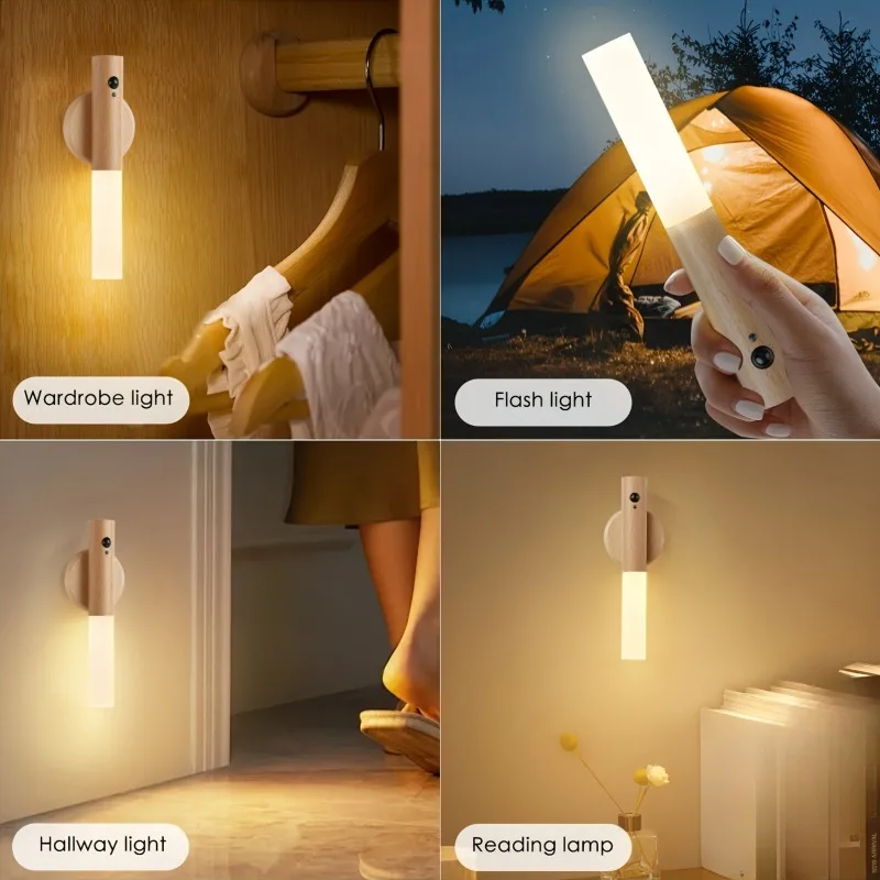 usb Rechargeable Dimmable led Wooden Sensor Night Light2pcs