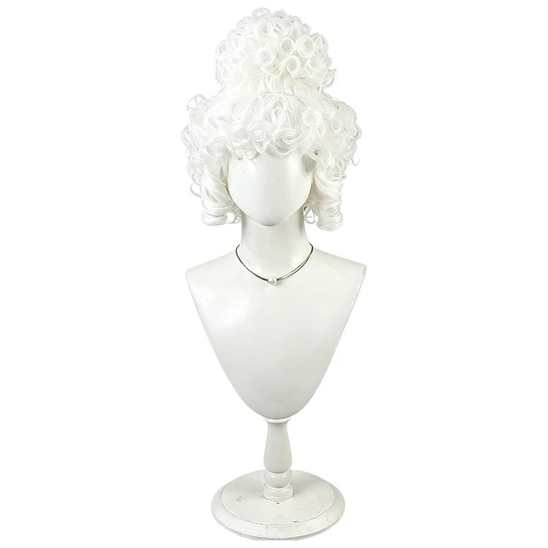 White Curly Baroque Updo Synthetic Wig Vintage Royal Noble Style for Halloween Costume Party Historical Themed Cosplay