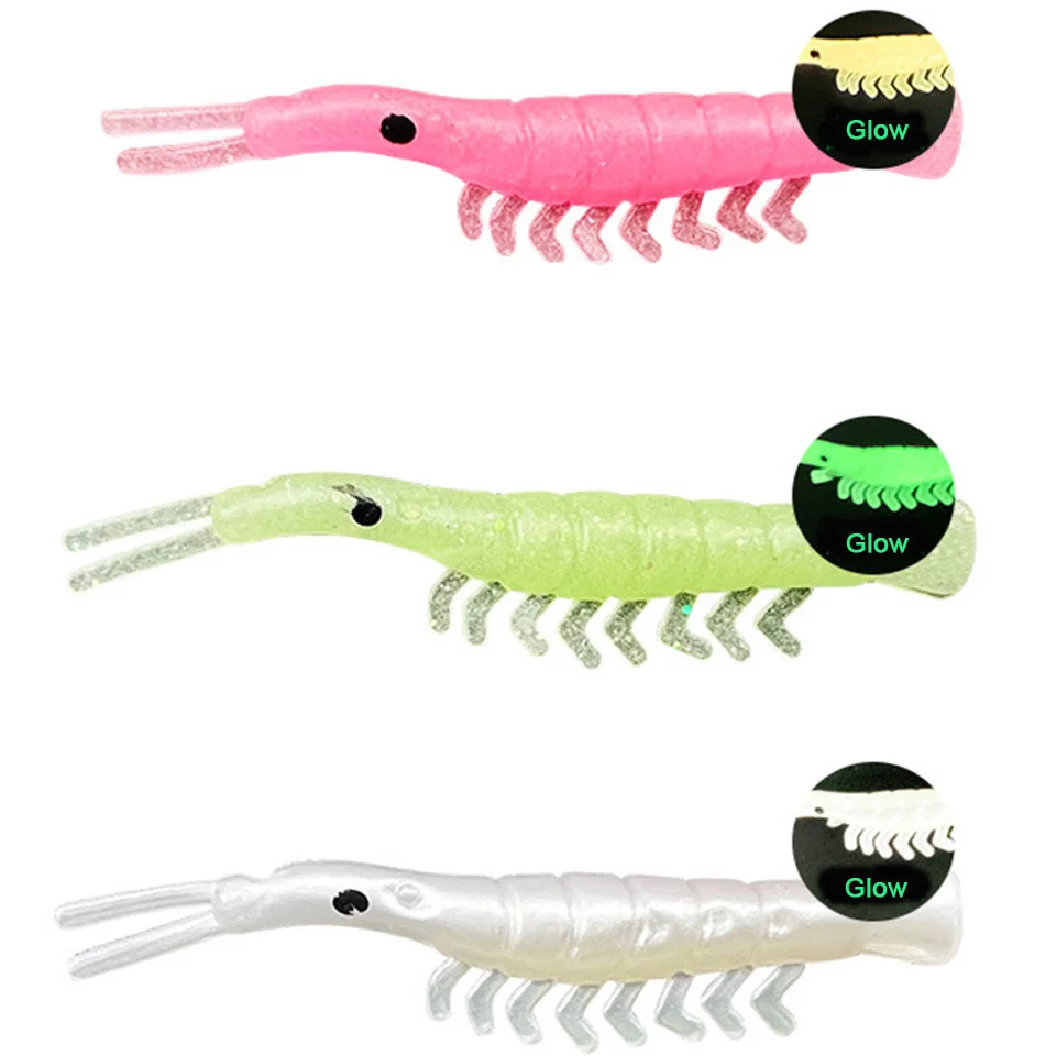 

50PCS Soft Silicone Shrimp Fishing Lures 4.3cm 0.4g Mini Small Light Green Freshwater Fishing Shrimp Baits