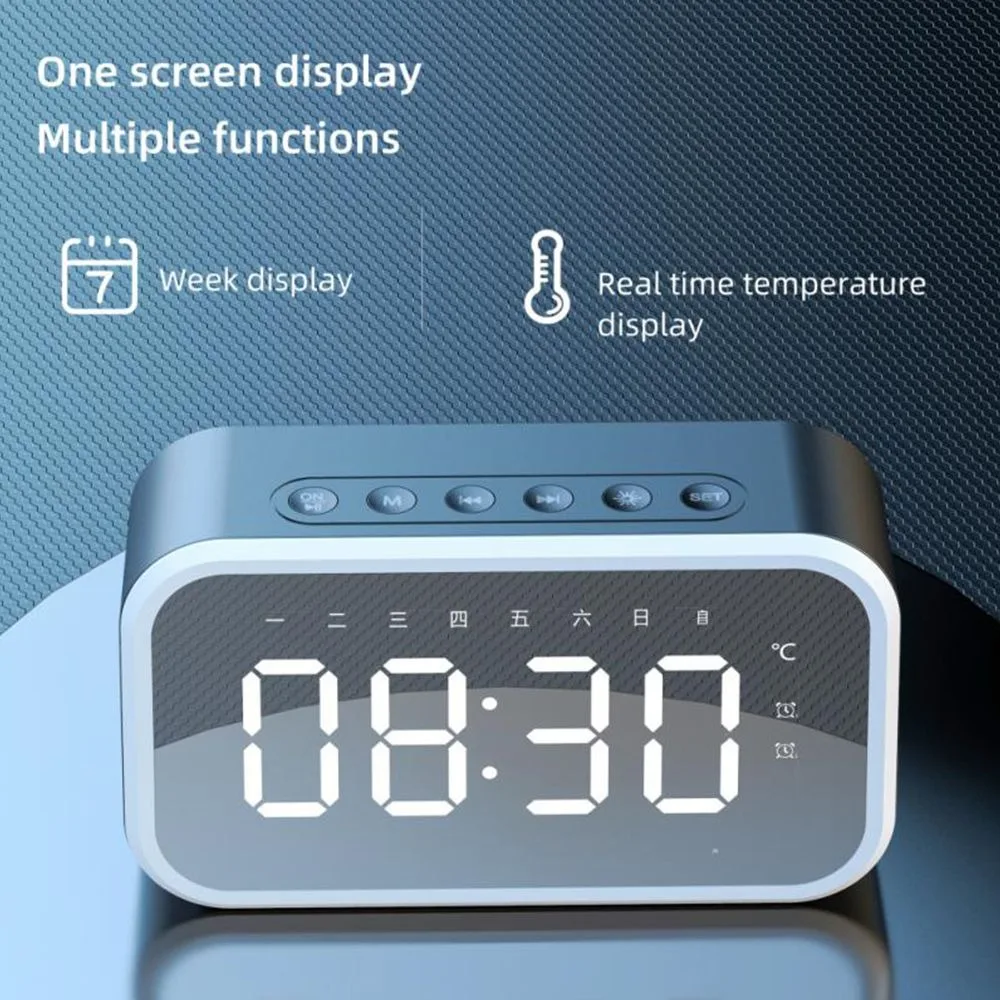 Multi-functional Alarm Clock Large LED Screen Display Bluetooth Bluetooth Speaker Mirror Surface USB Charging LED Digital Radio
